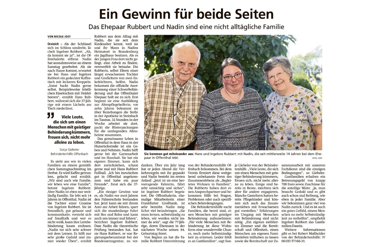 Presseartikel: Ein Gewinn für beide Seiten: Das Begleitete Wohnen in Familien