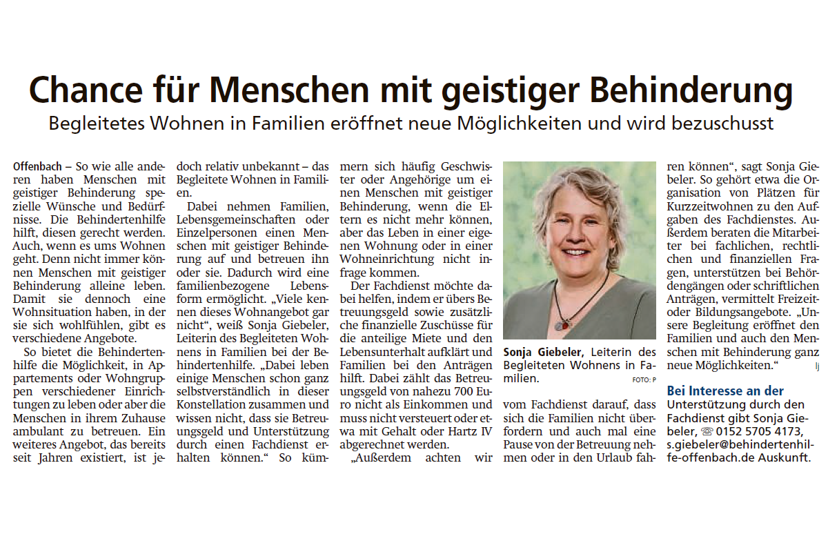 Presseartikel: Chance für Menschen mit geistiger Behinderung