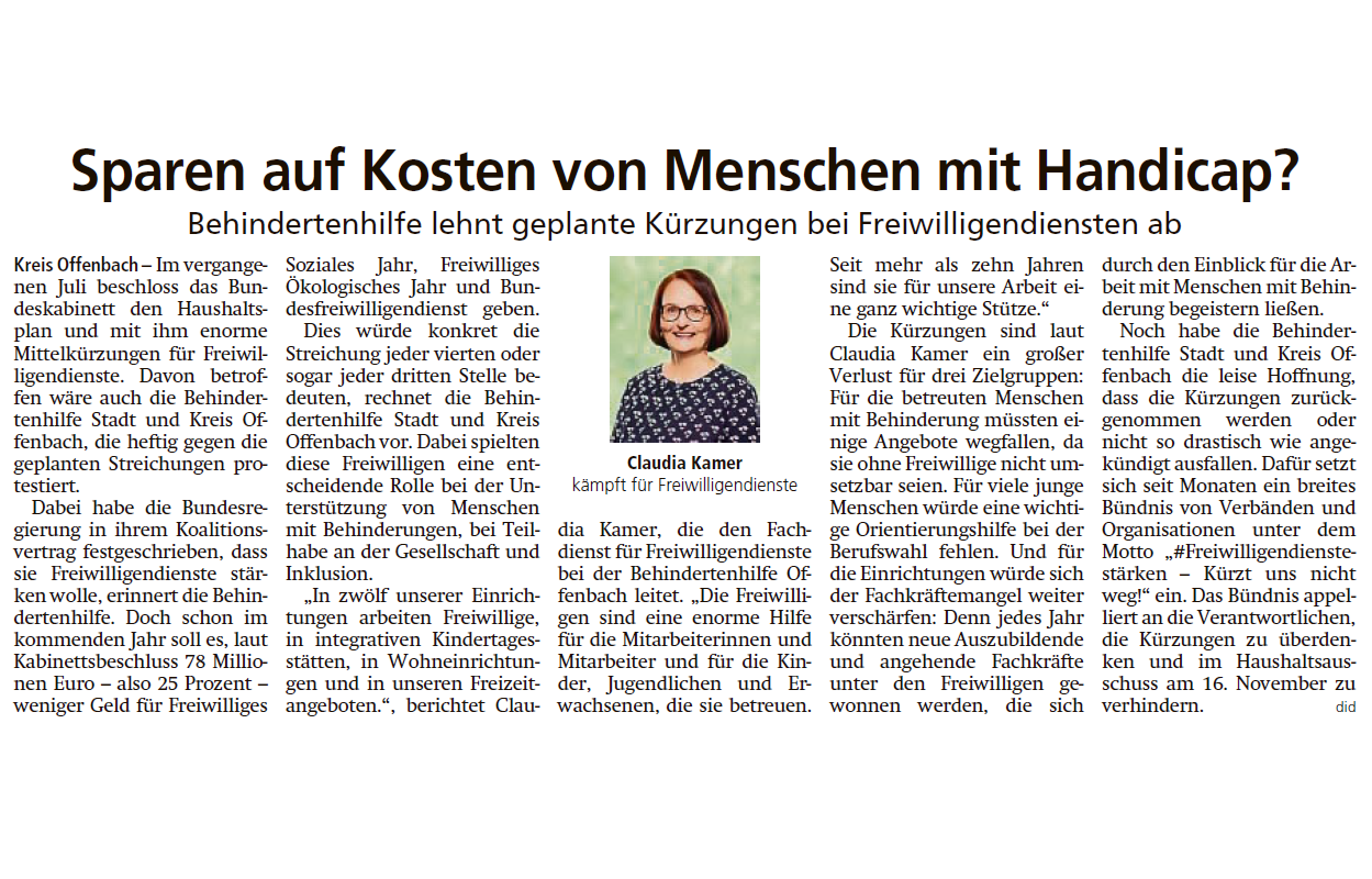 Presseartikel: Sparen auf Kosten von Menschen mit Handicap